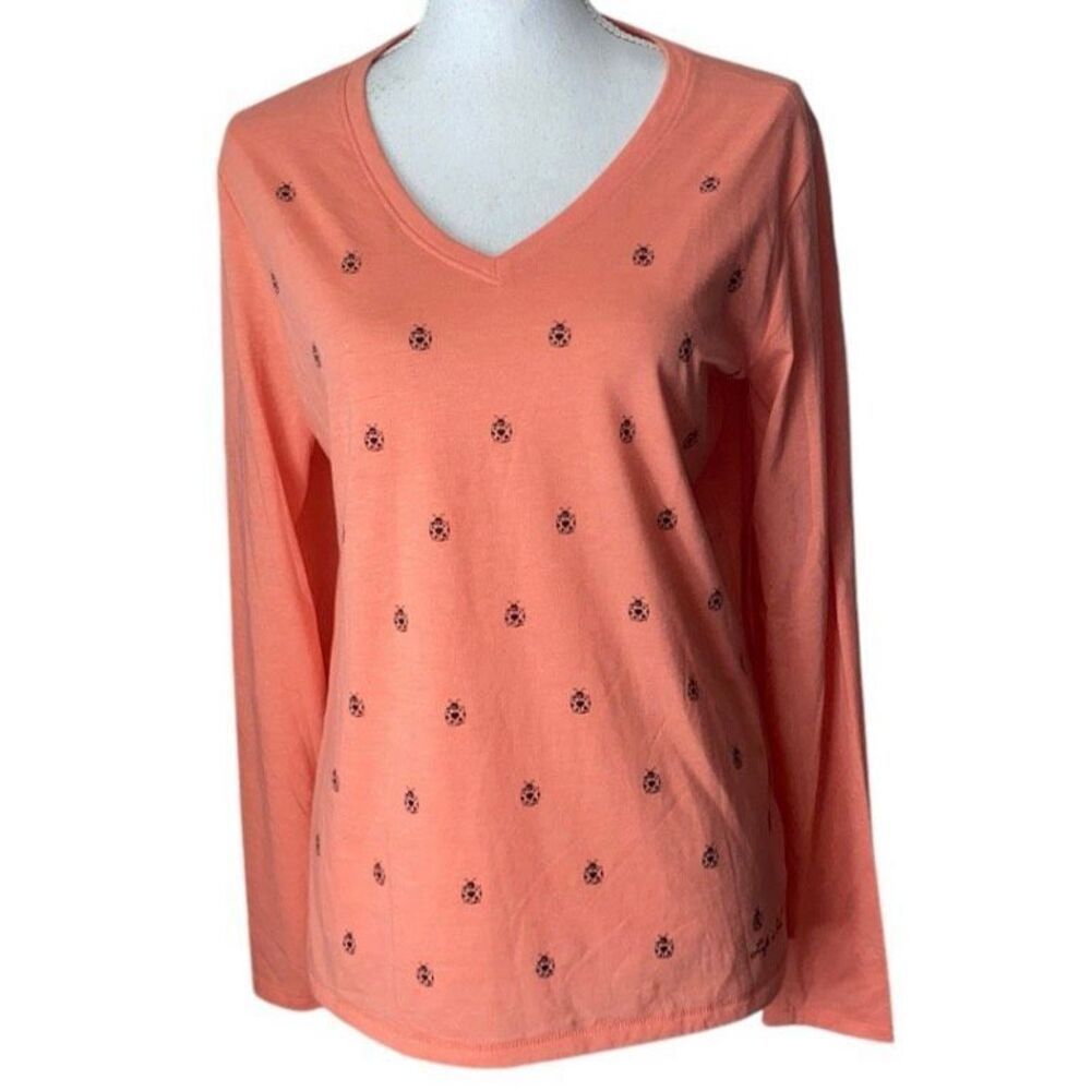 Life is Good Womens Peach V-Neck Top Size Medium